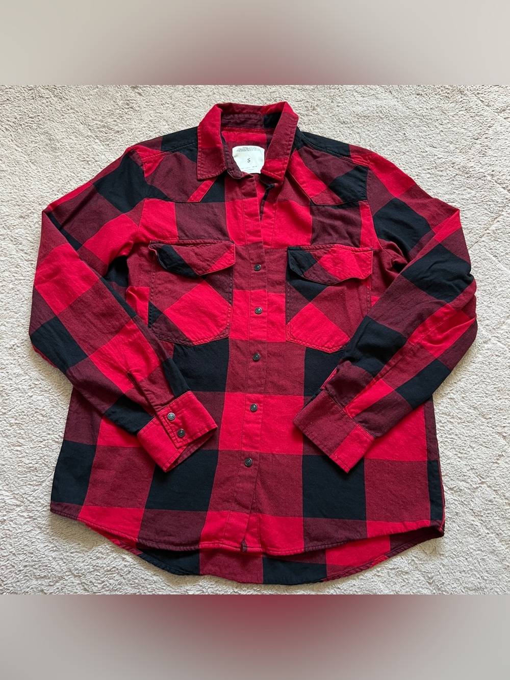Zara Buffalo Plaid Snap Button Shirt Western Rodeo Autumn Roll Tab Sleeve Sz S